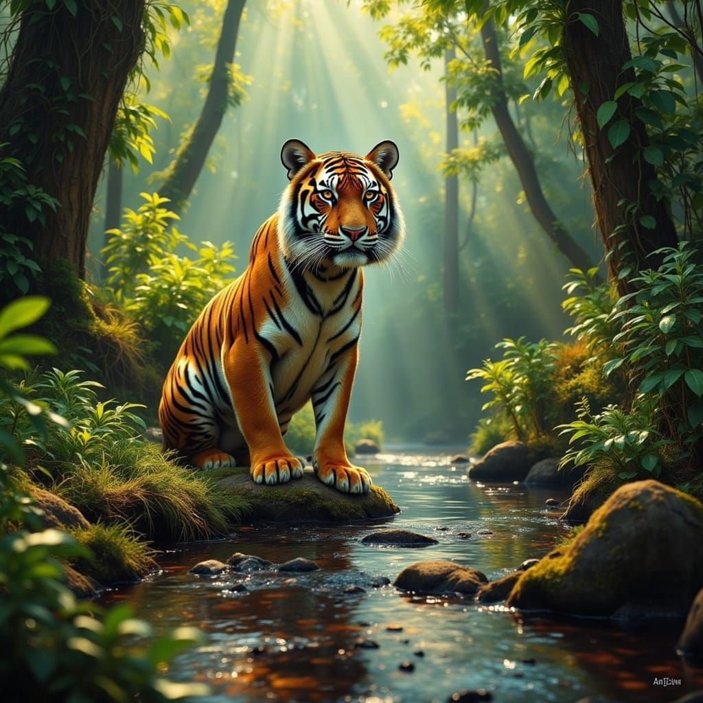 Vibrant Tiger Amidst Forest Bloom