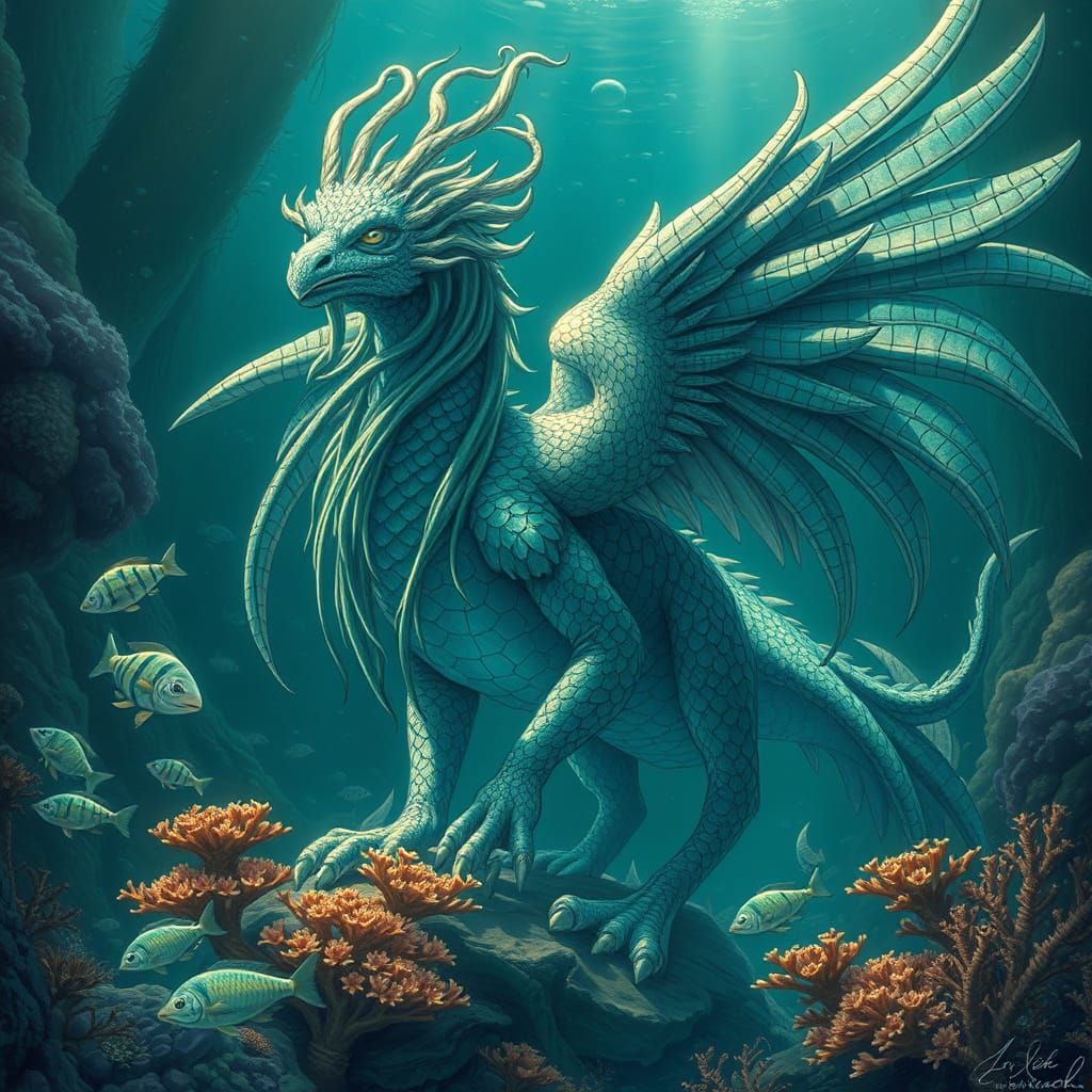 Aquatic Griffin Guards Atlantis: Fantasy Art