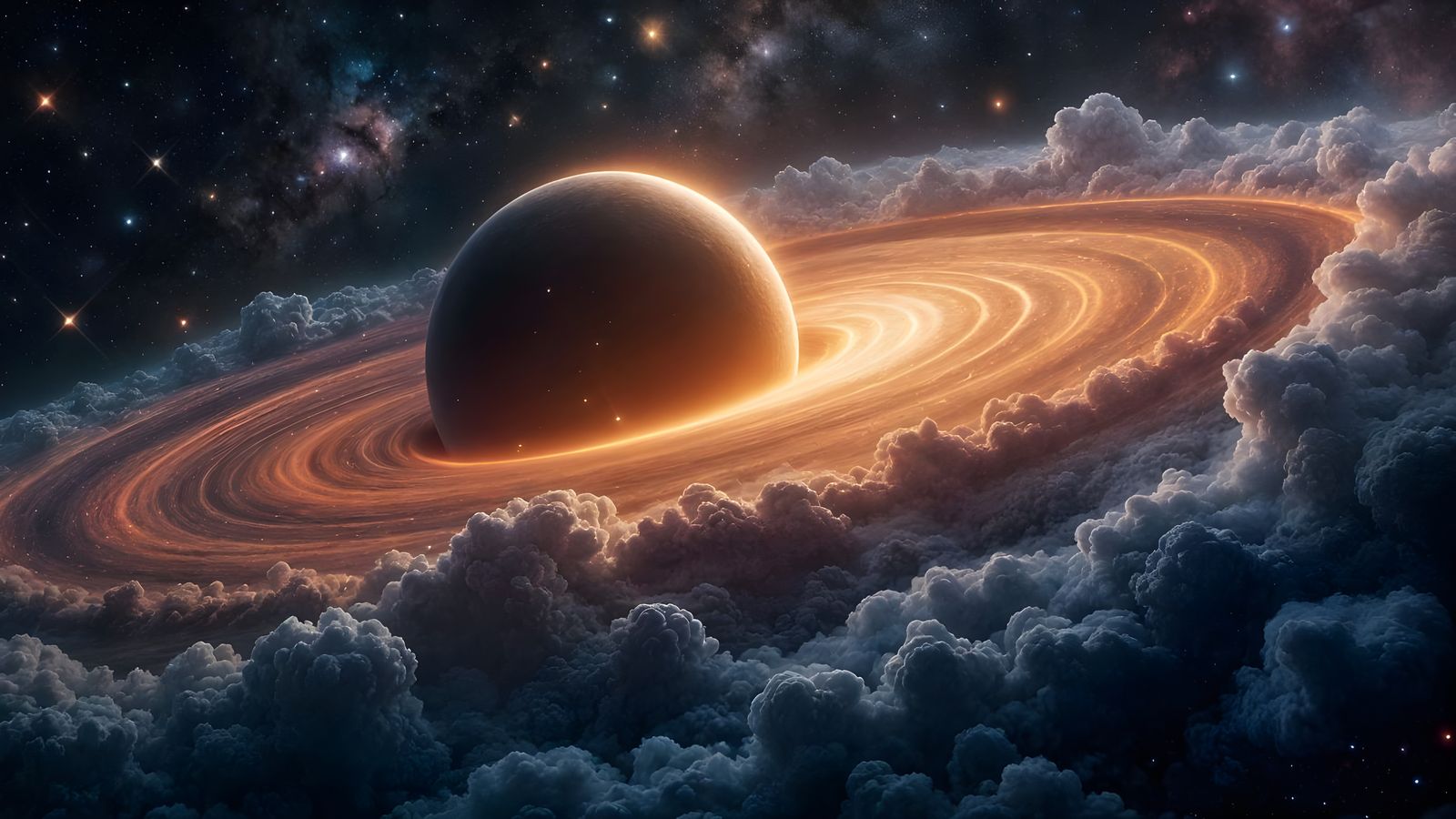 Cosmic Masterpiece: Swirling Nebula with Fiery Rings