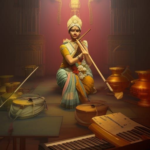 Indian Classical Music Instruments: 8K Concept Art
