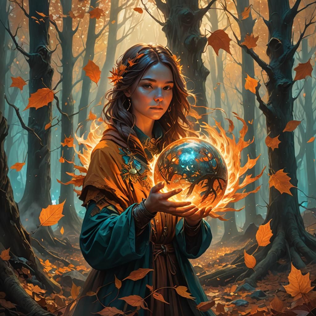 Autumnal Fantasy Orb in Art Nouveau Style