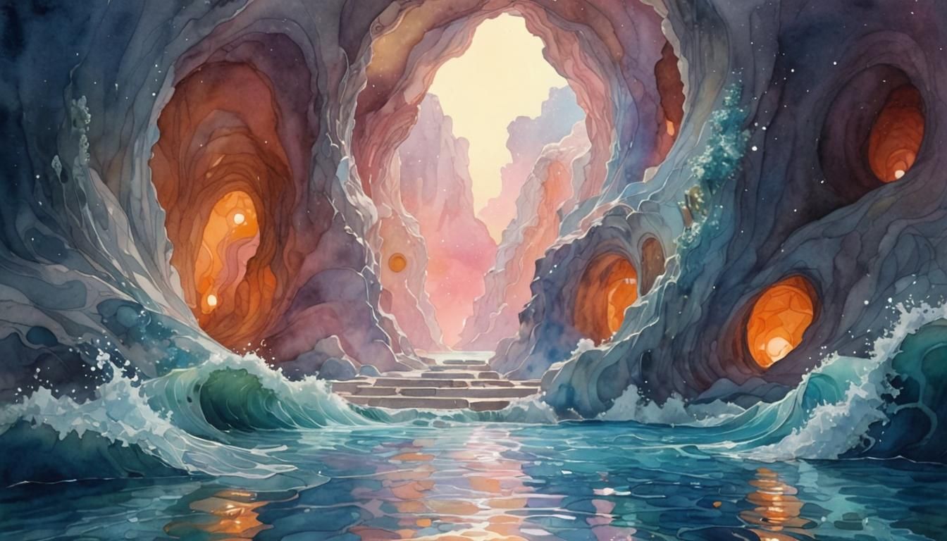 Ethereal Greek Isle Abstraction in Dreamy Gouache Style