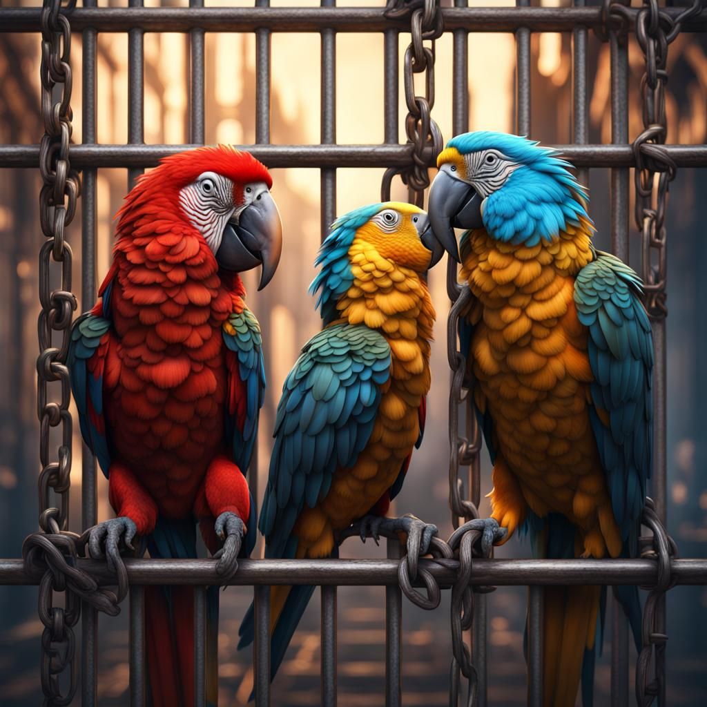 Parrot Lovers Trapped in Chains of Love