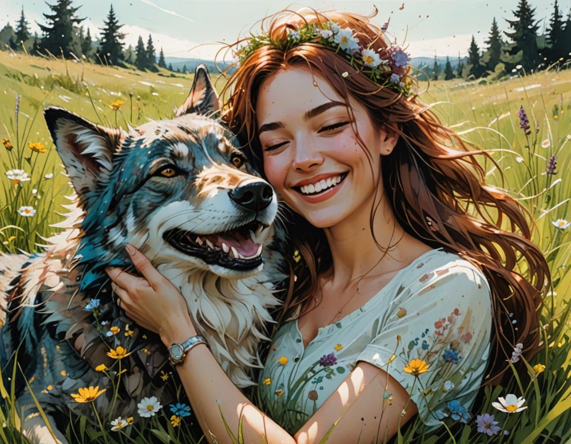 Joyful Friends in a Vibrant Meadow Scene