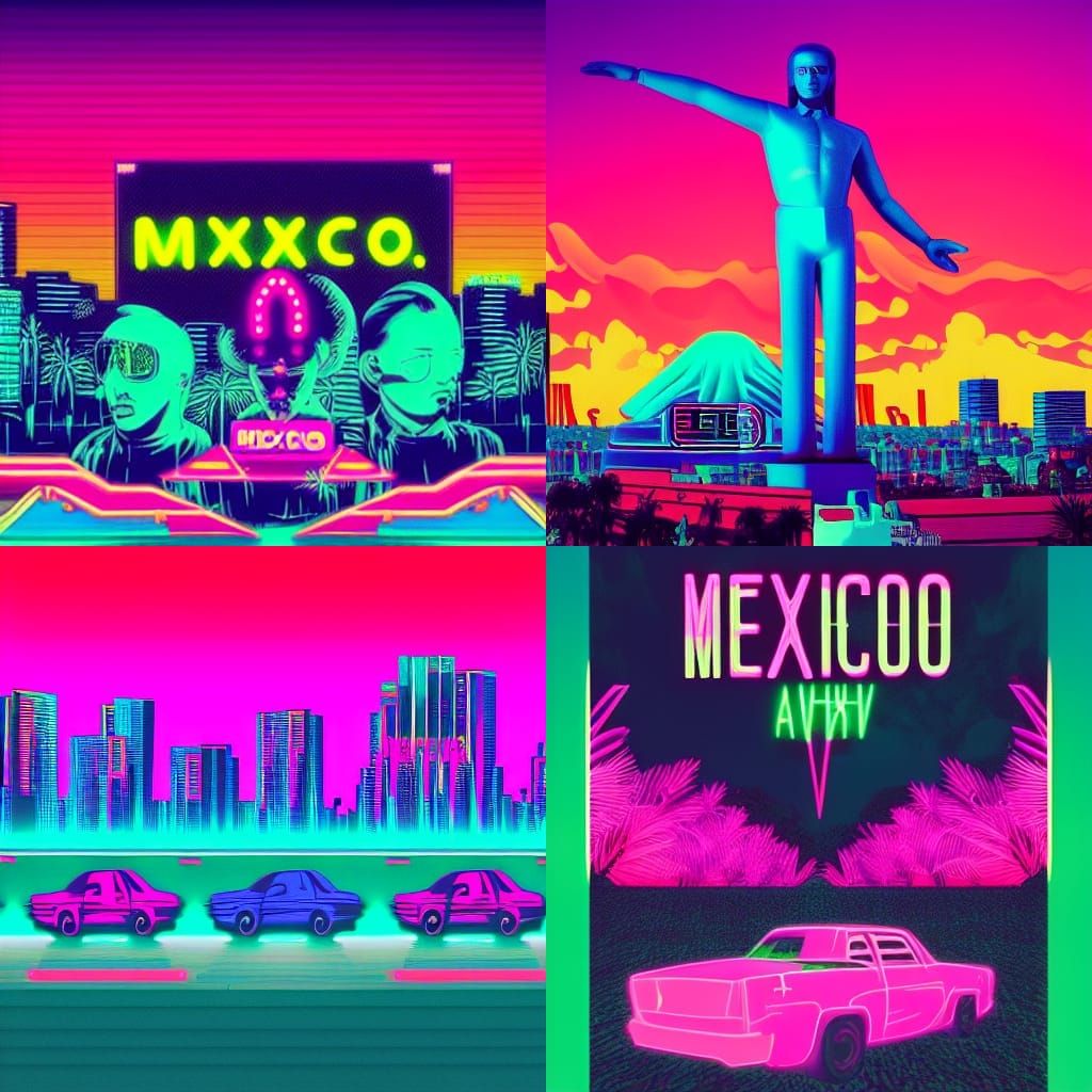 Retro-Futuristic Mexico Cityscape in Neon Colors
