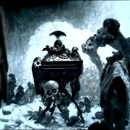 Demonic Music Box Scene in Dark Gothic Style