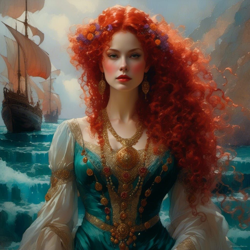 Hyperrealistic Curly Goddess Portrait with Roses and Lavende...