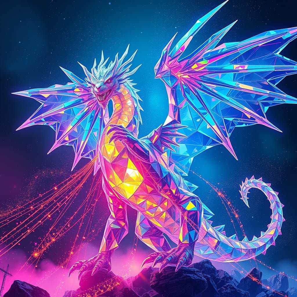 Crystal Dragon of Neon Glass and Rainbow Light