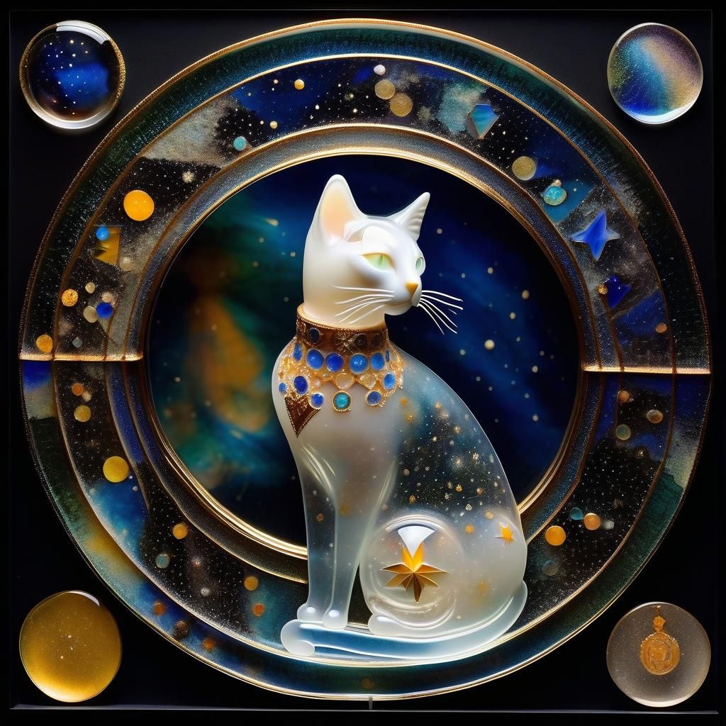 Surreal Cosmic Cat Made of Translucent Glass