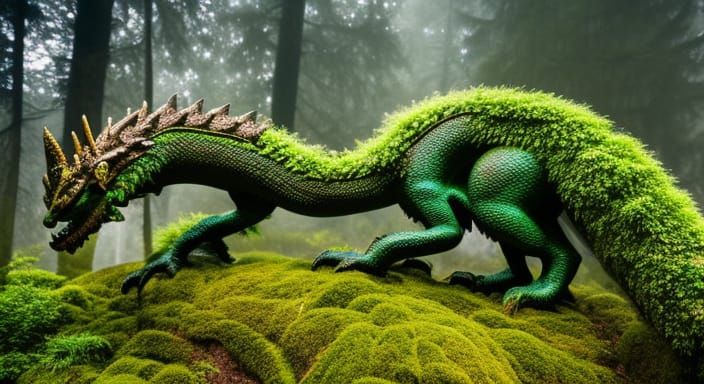 Ancient Dragon Statue Awakens in Mystical Forest