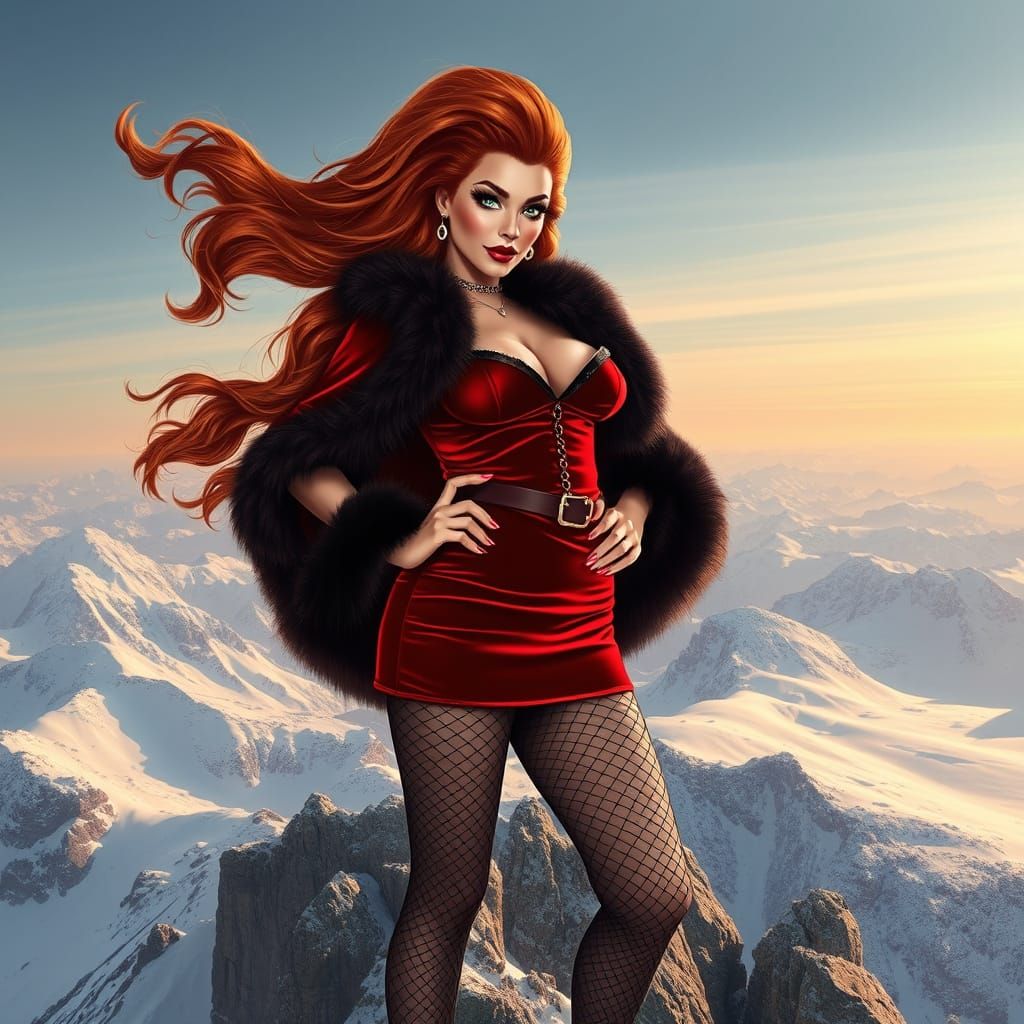 Drag Queen on Snowy Peak, in Pin-Up Style