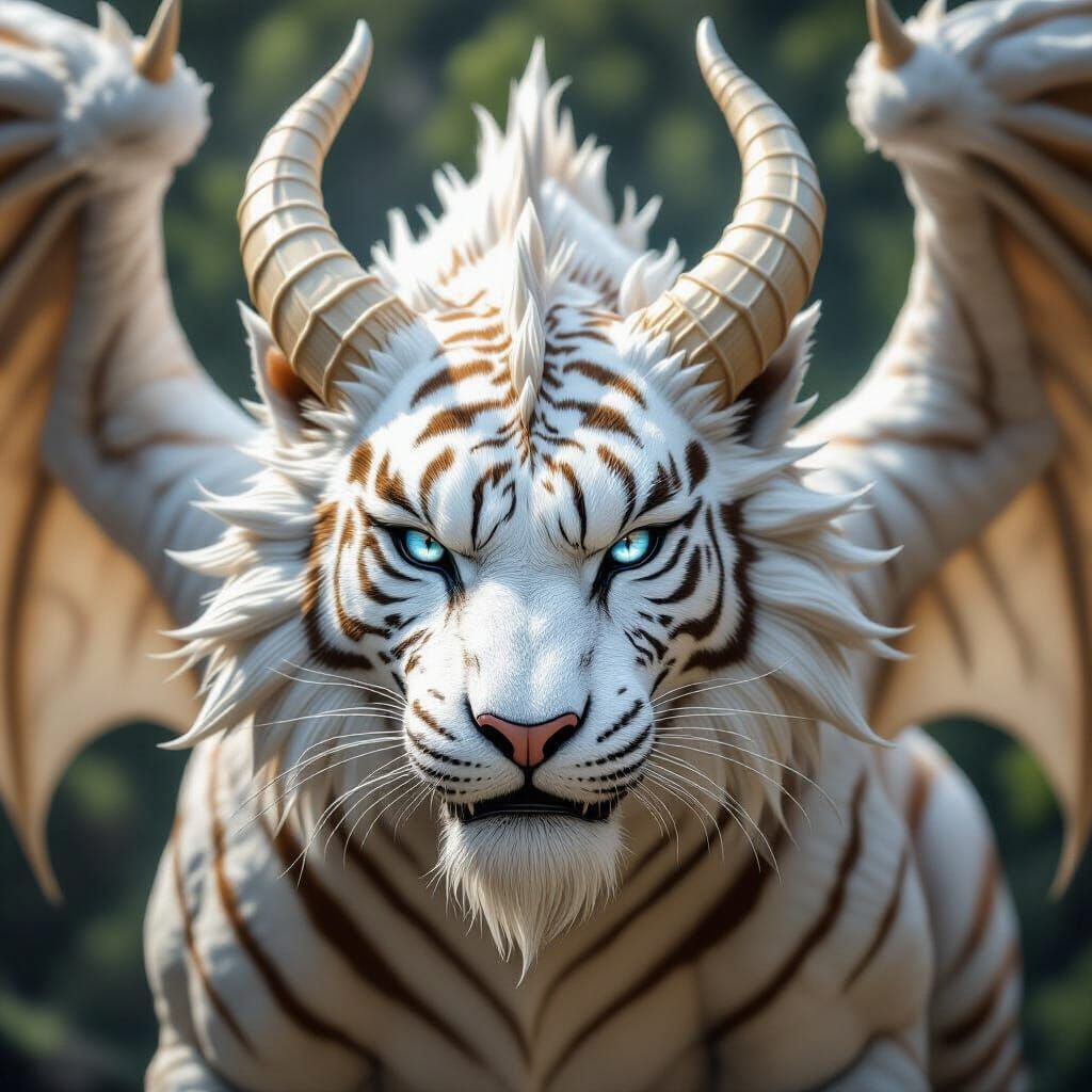 Majestic Dragon-Tiger Hybrid with Spiral Horns