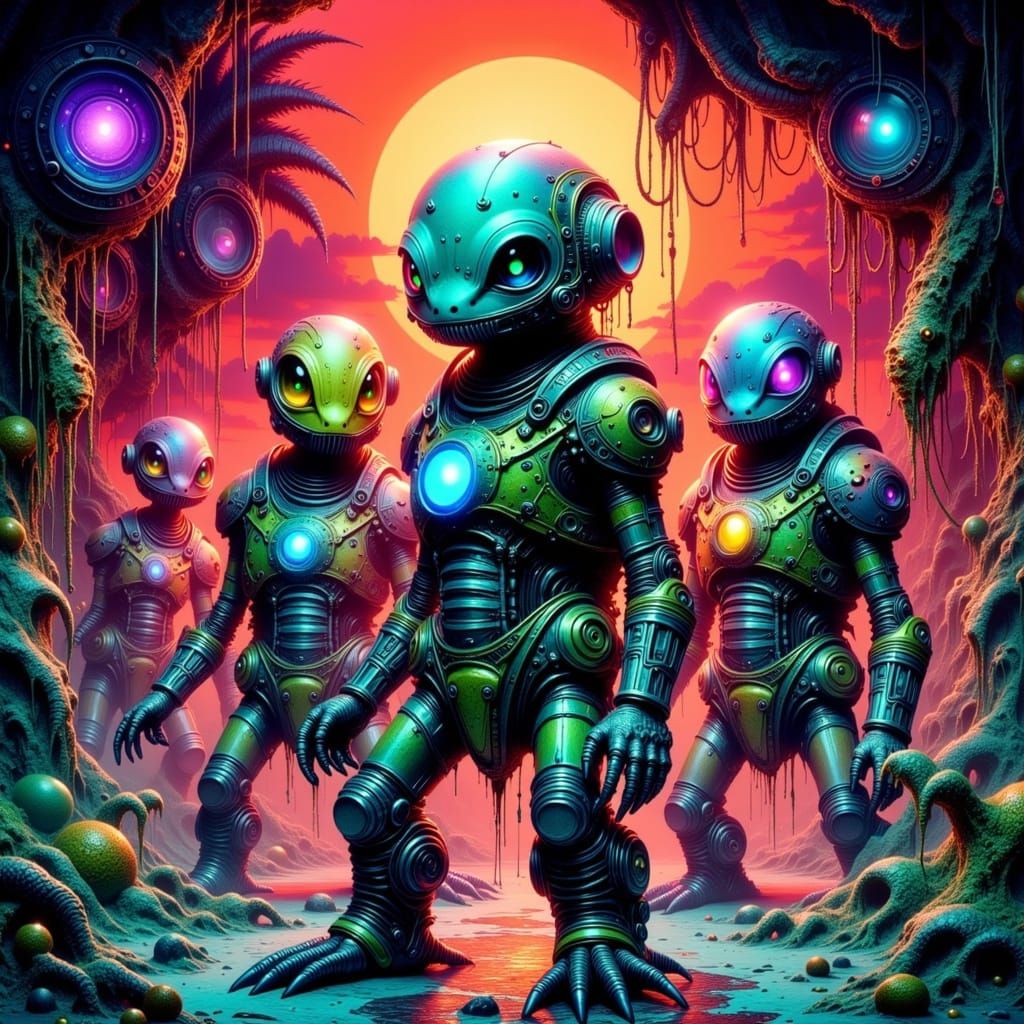 Cybernetic Lizard People in Rococo Sci-Fi Style