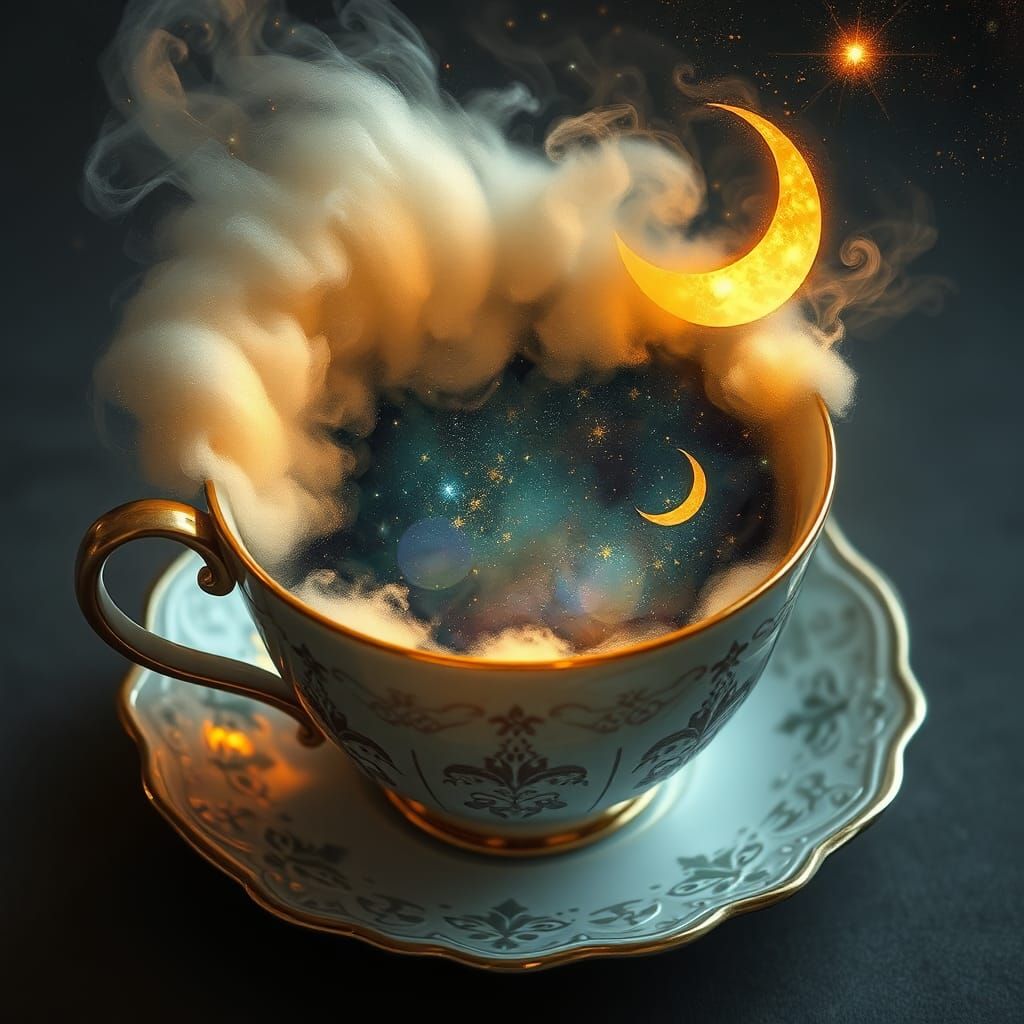 A Whimsical Cosmic Dream Within a Delicate Teacup