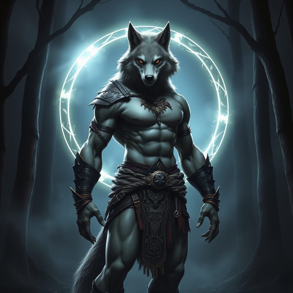 Heroic Wolf-Like Warrior Emerges from Mystic Portal