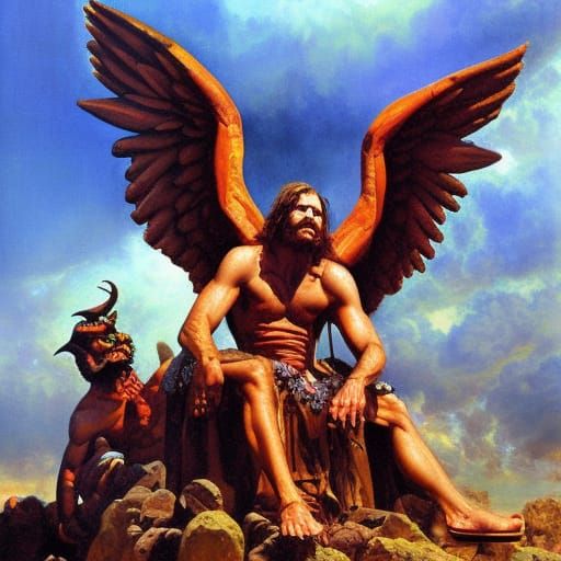 Angels and Demons Clash in Epic Oil Painting