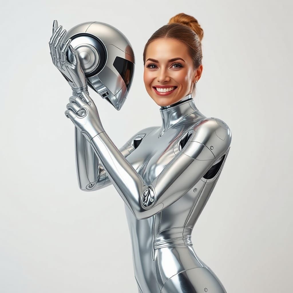 Happy Robot Woman in Metallic Beauty