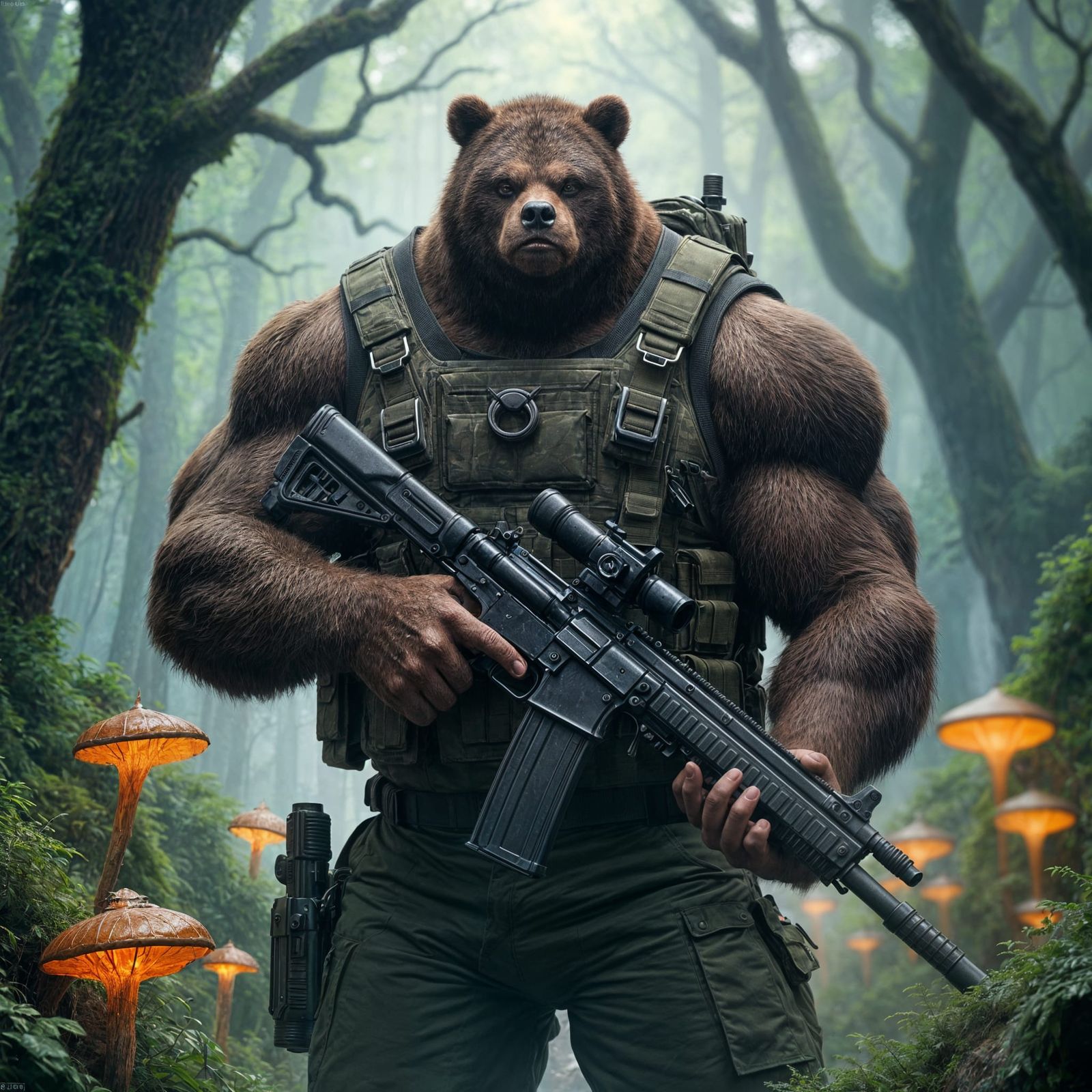 Muscular Werebear Soldier in Camouflage Armor