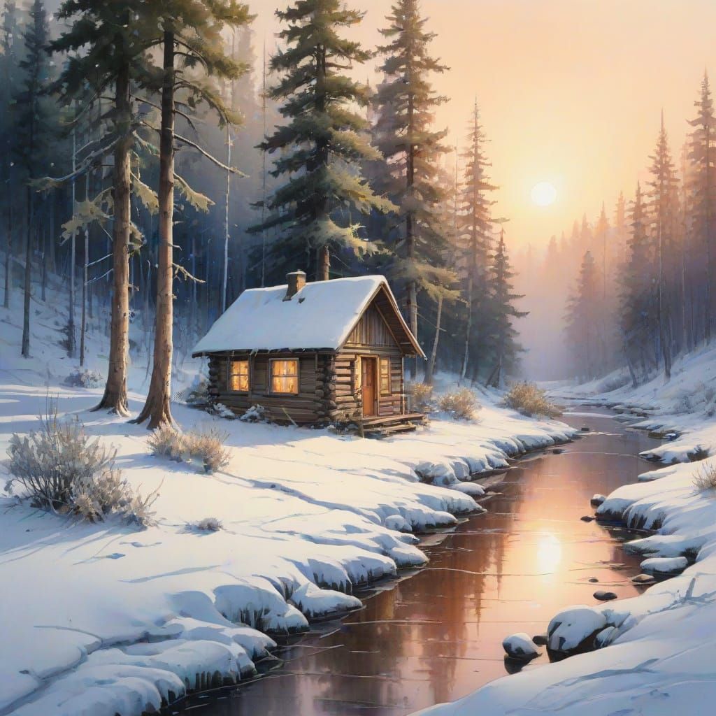 Winter's Serene Awakening in Watercolor