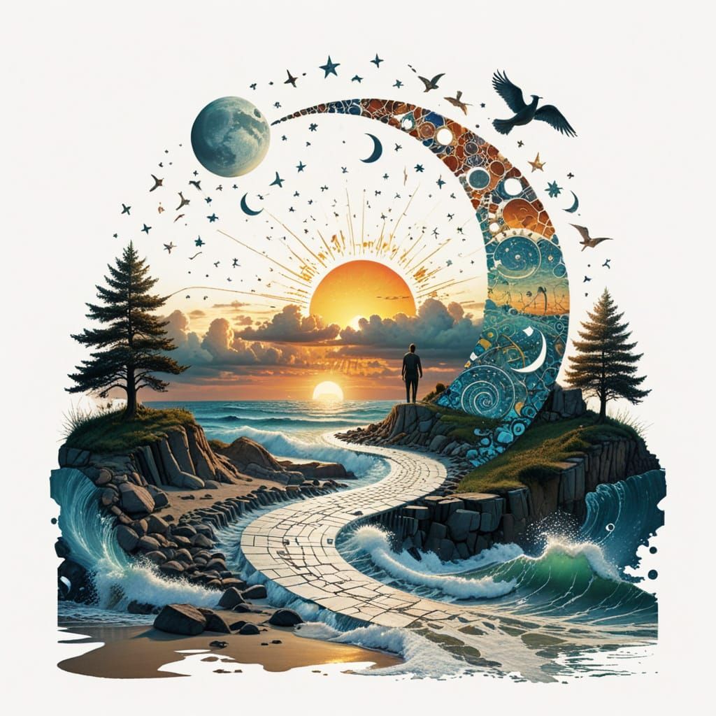 Ethereal Synchromist Beachscape at Sunset