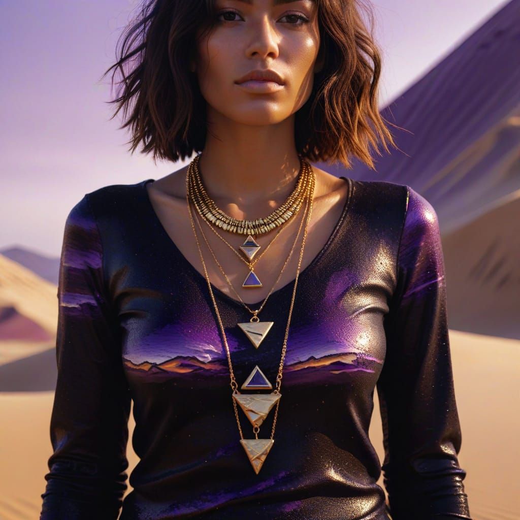 Surreal Desert Island Figure in Gold: An Oil Painting