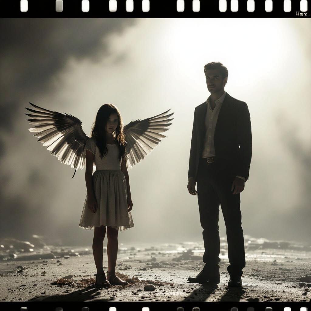 Girl Bird With Broken Wings & Man Gazing Out