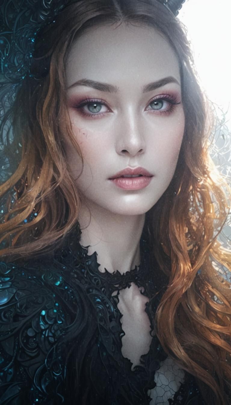 Ethereal Sorceress in Vibrant Polychromatic Hues