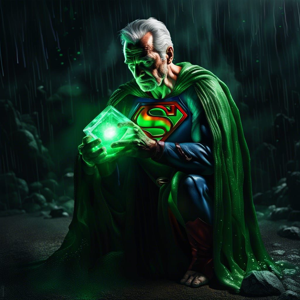 Grieving Superman Holds Kryptonite Amidst Cosmic Ruin