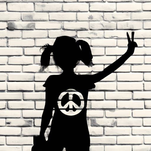 Banksy Style Graffiti: Girl with Peace Sign