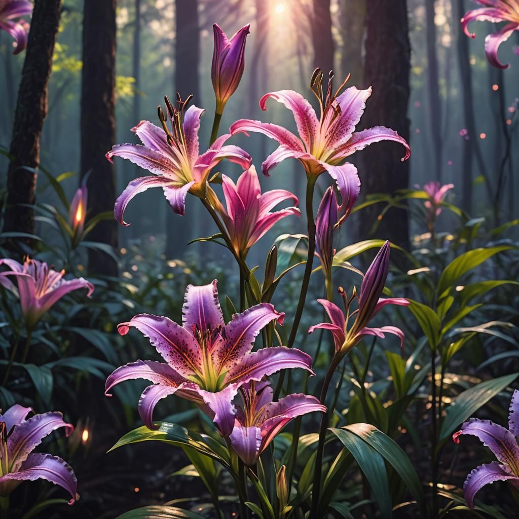 Ethereal Lily in Distress, Fantastical Forest Background