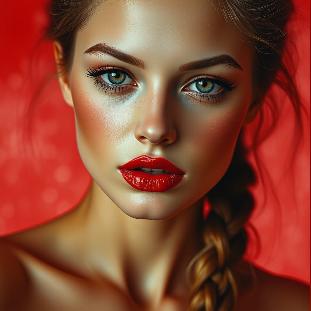 Sensual Woman Bathed in Deep Crimson