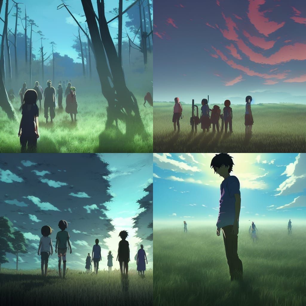 Beautiful Anime Concept Art of Zombie Apocalypse in Vibrant...