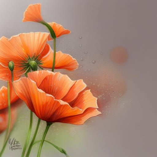 Golden Poppies in Dreamlike Anime Watercolor