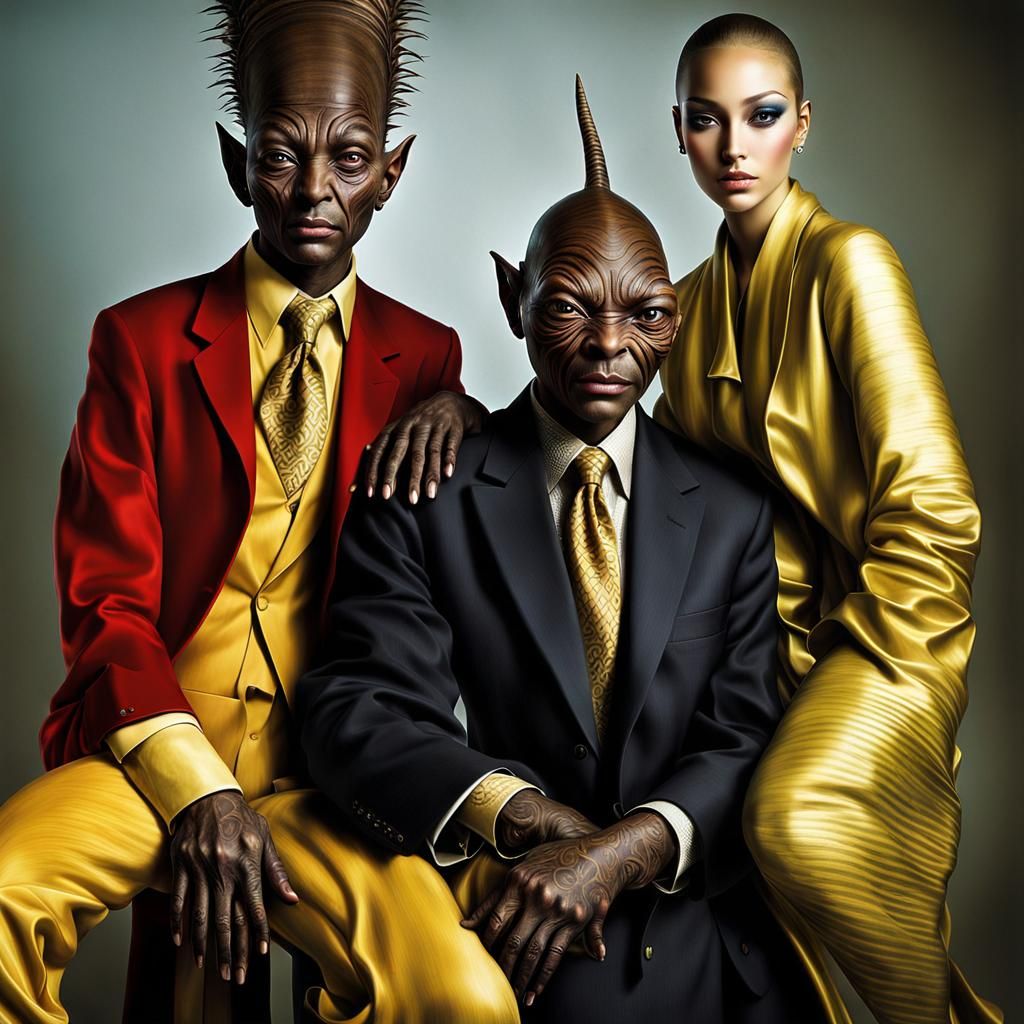 Photorealistic Aliens in Exotic Fashion, Detailed Photograph...