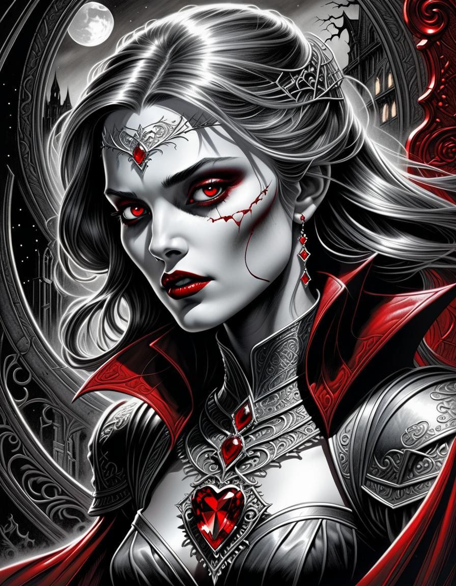 Midnight Ruby Jewel as Charcoal Drawing