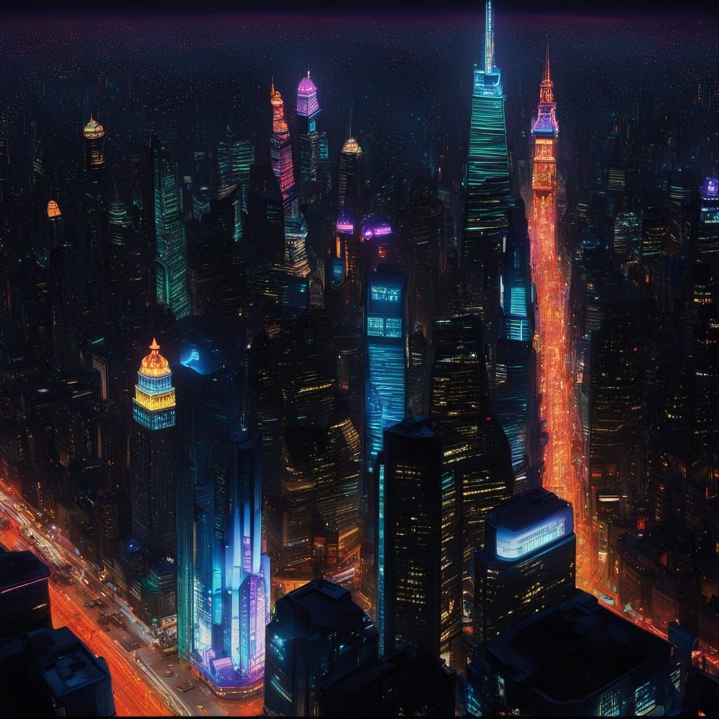 Cyberpunk Cityscape at Night: Neon Skyscrapers & Flying Vehi...