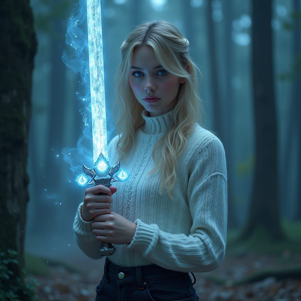 Ethereal Warrior with Ancient Runes and Mystical Power