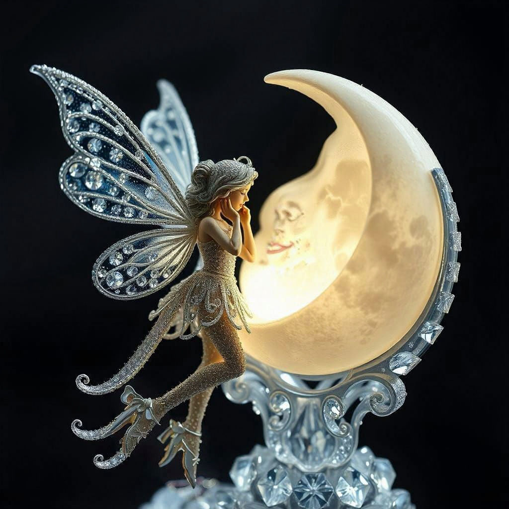 Watching the moon becoming full - Glass figurine