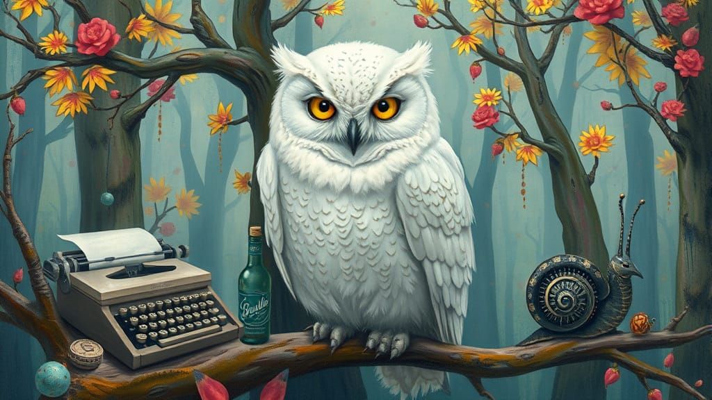Surreal Owl in Whimsical Forest: Expressive Brushstrokes
