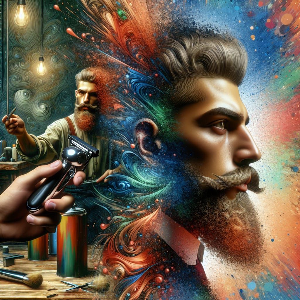 Surrealist Barber in Hyperrealistic Style