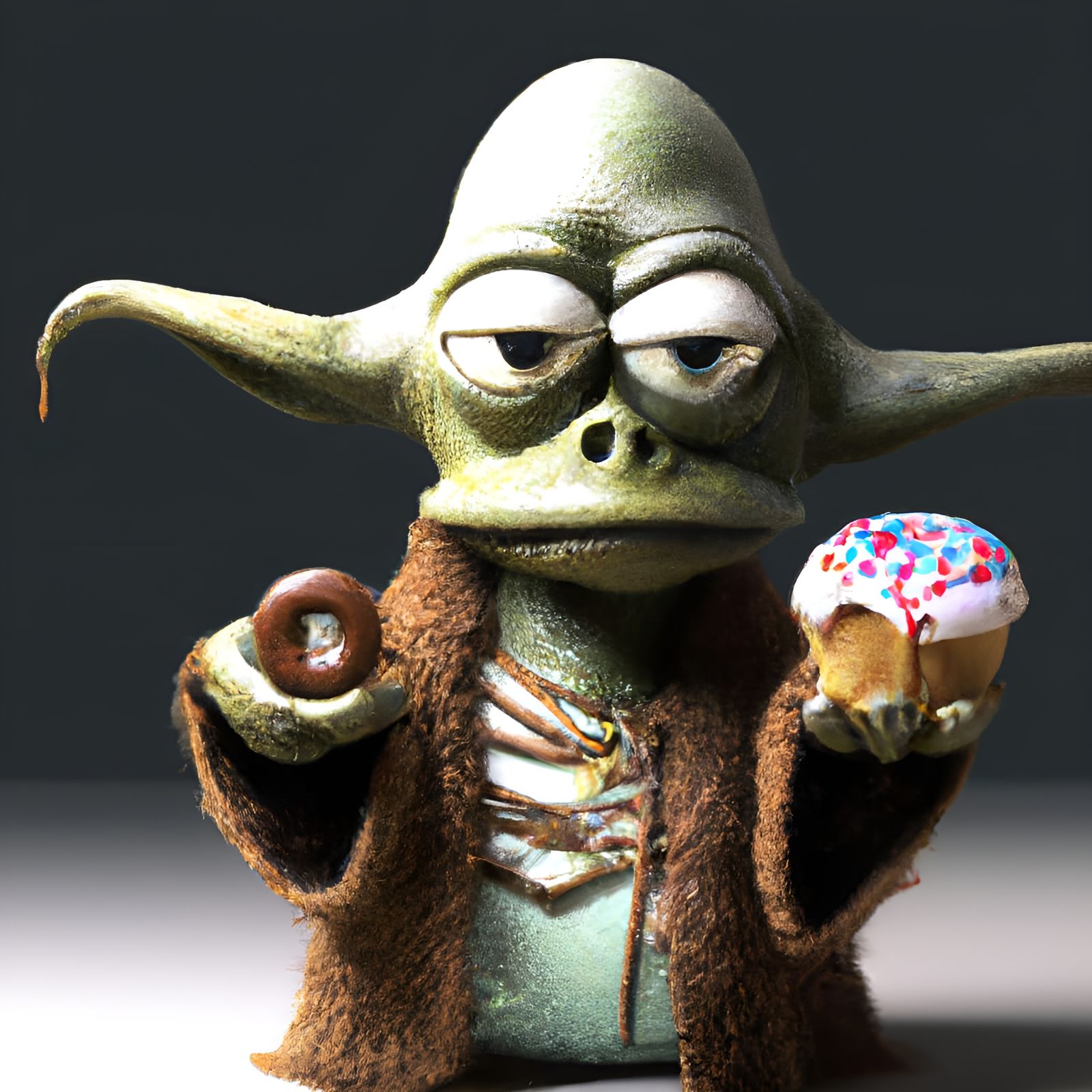 Yoda as Muppet Enjoying Elegant Donut