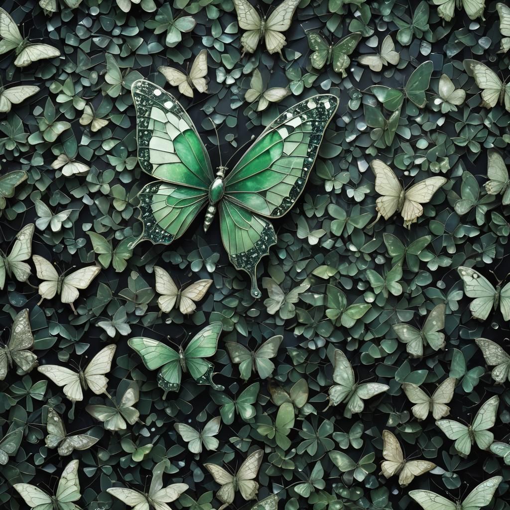 Delicate Green Butterfly in Gothic Dreamscape