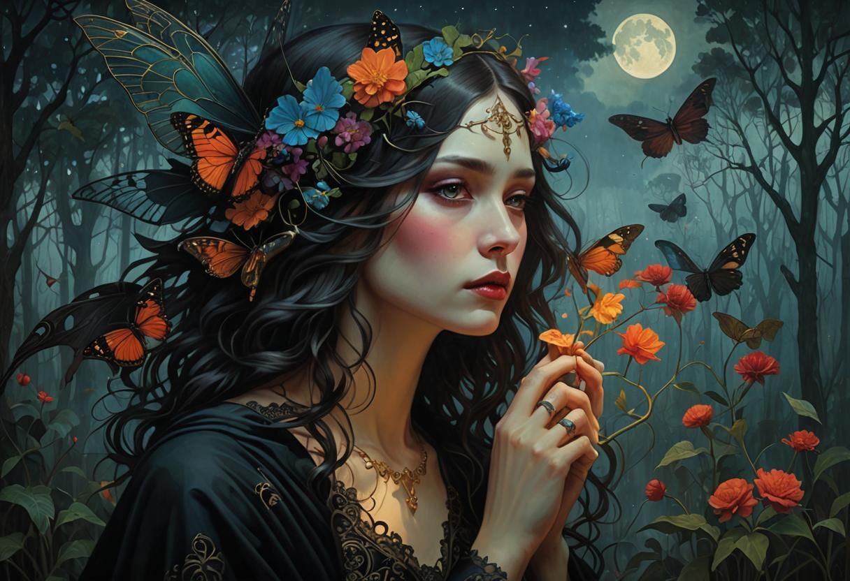 Surreal Dark Fairy Portrait in Polished Hyperrealism