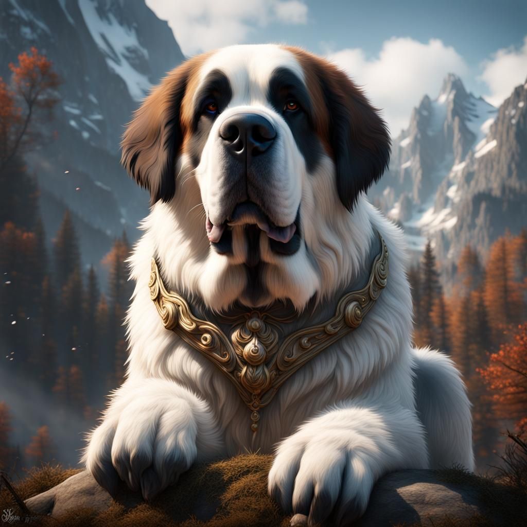 Fantastical Saint Bernard in Vibrant, Deep Colors