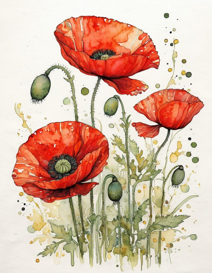 Red Poppy in Gustav Klimt Style