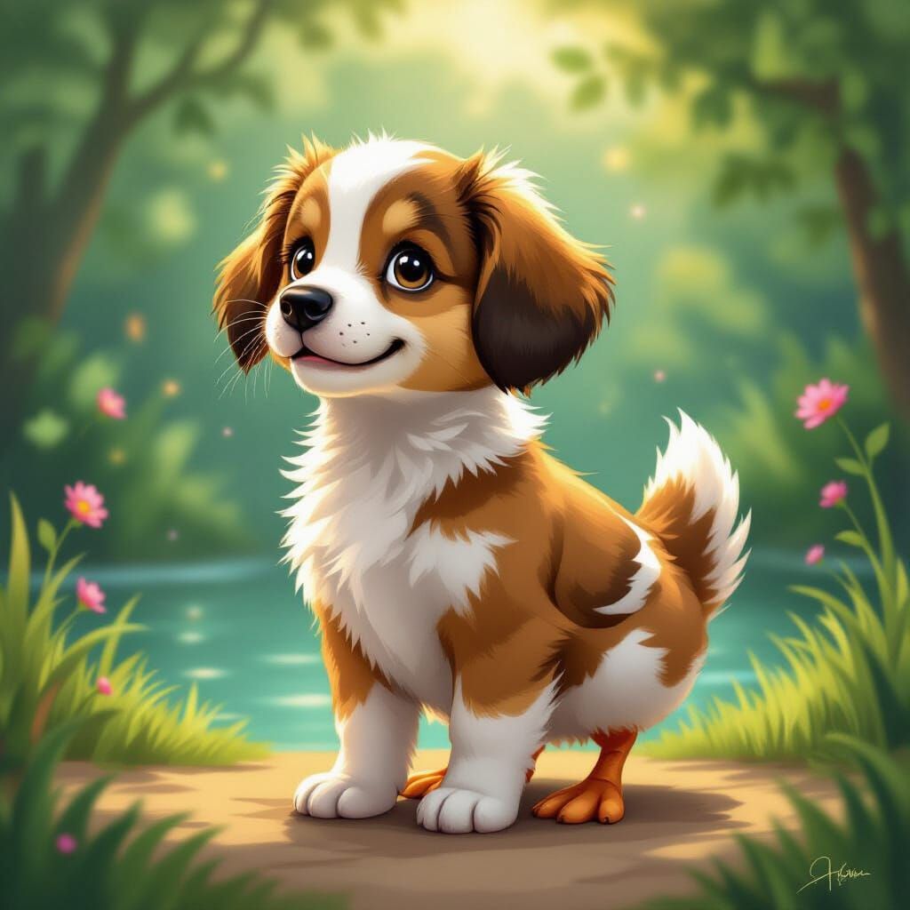 Whimsical Puppy-Duck Creature in Digital Painting Style