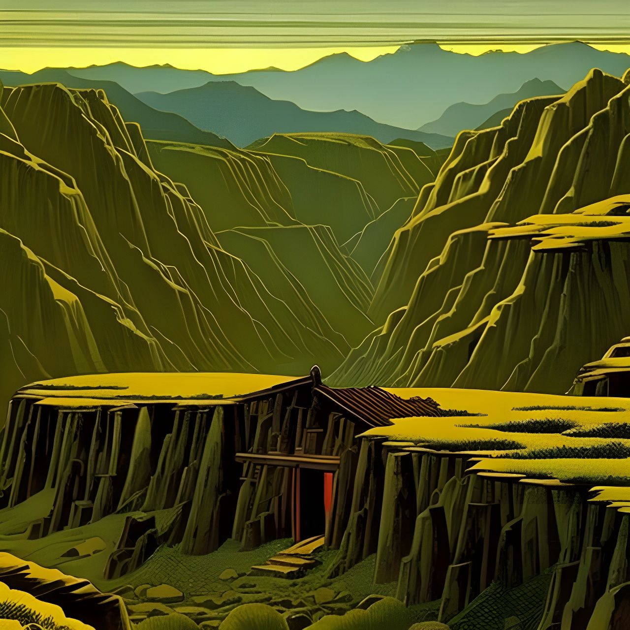 Mysterious Leanto Shack Amidst Black Canyon Valley