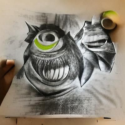 Charcoal Drawing of Mike Wazowski Meme Face
