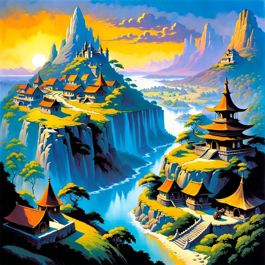 Fantasy Village Jars Illustration with Peculiar Plants