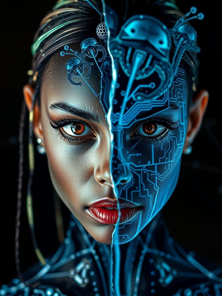 Ferrofluid Xeno Woman Breakdancing Behind Cracked Screen